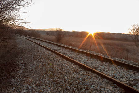 Sunrise on the old railway.の写真素材