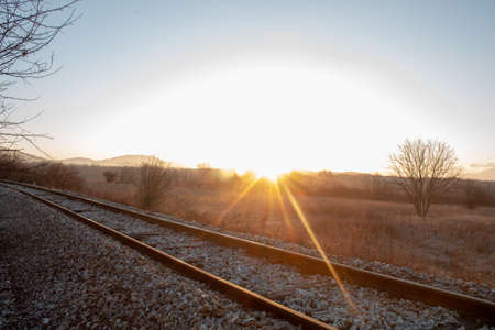Sunrise on the old railway.の写真素材