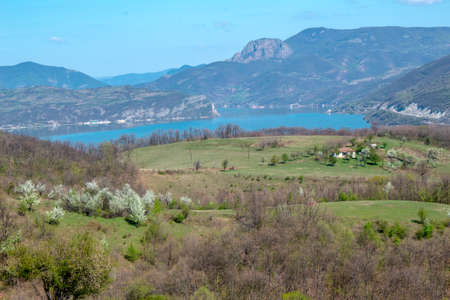 View of the Danube from the banks of Donji Milanovac.の写真素材