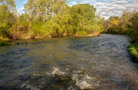 Wonderful spring morning. View of the river Nisava. Not far from Nis.の写真素材