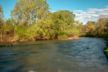Wonderful spring morning. View of the river Nisava. Not far from Nis.の写真素材