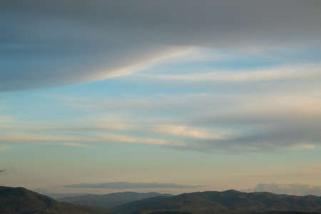 Panorama near Nis. Wonderful spring sunset.の写真素材