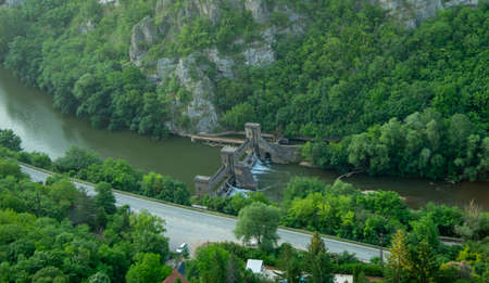 Sicevac gorge. Wonderful nature from a bird's eye view. Before sunrise. Old dam on the Nisava.の写真素材