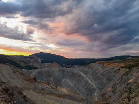 View of Majdanpek and Starica hill from the mine. Wonderful colors of the sunset.の写真素材