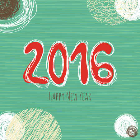 Vector card with Happy New Year 2016 lettering. Background with scribbles circles.のイラスト素材