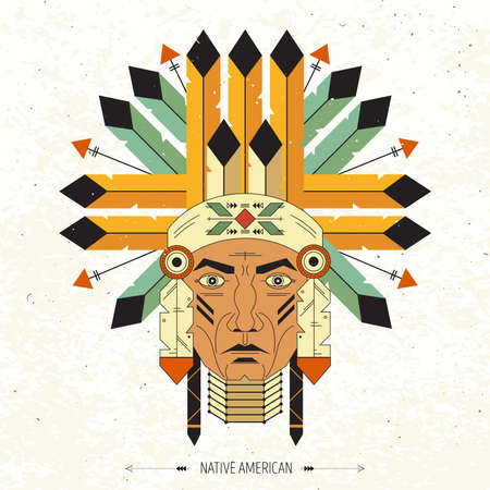 North American chief. Vector illustration. Geometric flat style style.のイラスト素材
