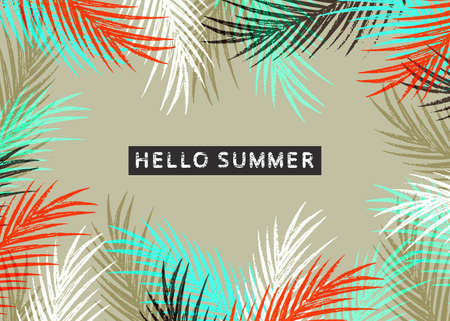 Hello summer tropical pattern with jungle leaves and palm fronds.