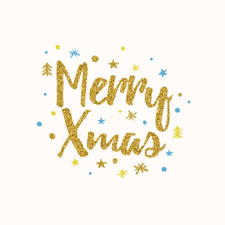 Winter elements with gold glitter. Template for your design.のイラスト素材