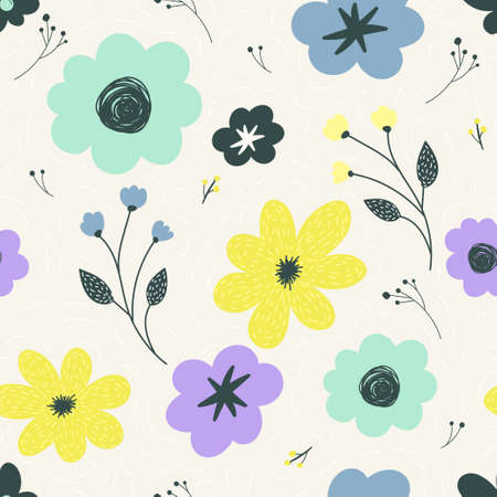 Vector seamless pattern with pastel flowers.のイラスト素材