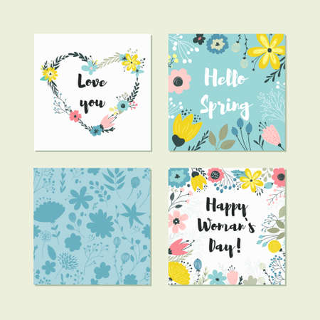 Set of cute colorful floral elements.のイラスト素材