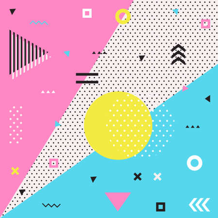 Trendy geometric elements memphis cards.