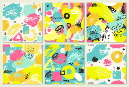 Set of abstract seamless pattern with brush strokes.のイラスト素材