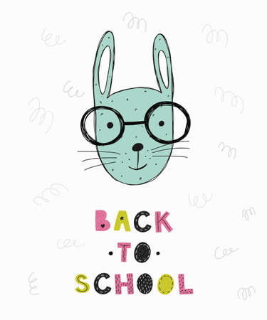 Vector poster with hand drawn funny bunny.のイラスト素材