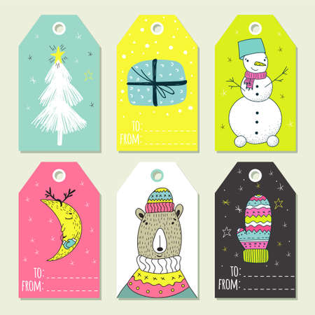 Set of label tags with winter elements design.のイラスト素材