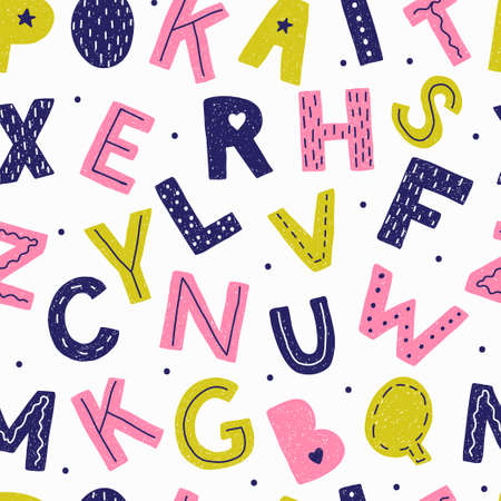 Seamless pattern with letters in doodle style.のイラスト素材