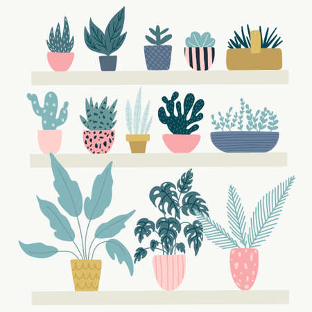 Vector illustration of garden elements spade, pitchfork, wheelbarrow, plants, watering can, grass, flowers garden gloves and calligraphyのイラスト素材