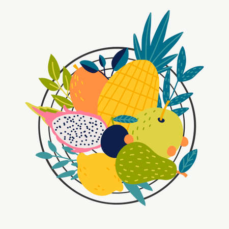 Cute doodle illustration with fruit isolated on white background.のイラスト素材