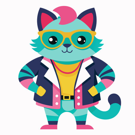 Cute cat with glasses. Vector illustration in a flat style.のイラスト素材