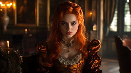 Portrait of a beautiful red-haired girl in medieval dress.の素材