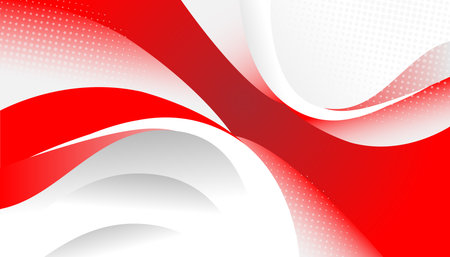 Dynamic red and white abstract vector background with smooth curved lines and soft gradients. Perfect for corporate banners, patriotic themes, Indonesian Independence Day, flyers, presentations, or modern design layouts. Clean, elegant, and professional vector backdrop ideal for creative projects, business templates, and branding materials.のイラスト素材