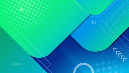 Futuristic Blue and Green Abstract Background with Gradient Shapes and Lines, Modern Technology and Business Banner Design Templateのイラスト素材