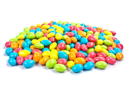Colorful chocolate candy to eat white background 