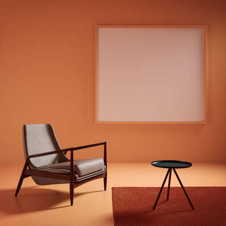 3D render illustration of the room interior in orange color ready to be modified to your needs