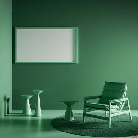 3D render illustration of the room interior in green color ready to be modified to your needs