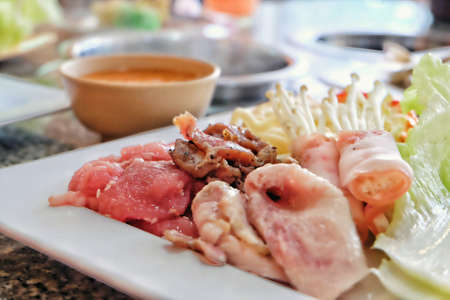 Shabu with fresh pork and delicious sauce and soup japanese food styleの素材