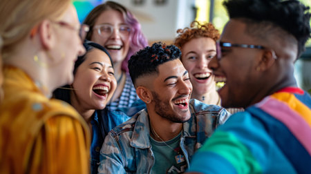 Group of multiethnic students having fun together. Group of friends having fun together.の素材