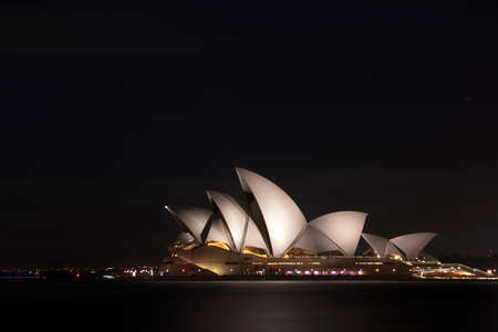 SYDNEY, AUSTRALIA - JUNE 03, 2018: Close up view of the iconic Sydney Opera House at night.  It is one of the 20th century's most famous and distinctive buildings.のeditorial素材