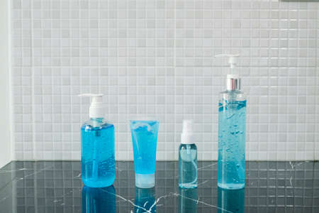 Sanitizer on black background with copy space for design ,hygiene corona virus protection concept.の写真素材