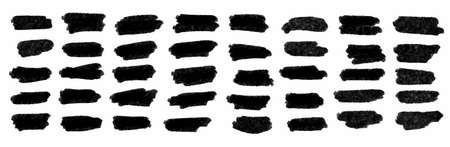 Brush paint strokes. Texture brushes and modern grunge brush lines. Ink brush artistic design element for frame design. Vector isolated elements set. Grungy black swatches. Rough smears and stainsのイラスト素材