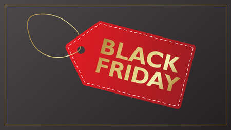 Gold Black Friday on red label, Black Friday poster, vector.のイラスト素材