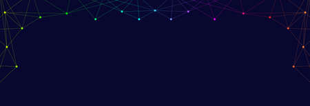 Vector banner design, abstract geometric pattern with colorful lines, black background with hexagon pattern.のイラスト素材