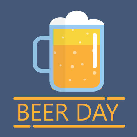 Happy international beer day. Beer mugs on blue background. vector illustration.のイラスト素材