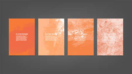 Set of orange vector watercolor backgrounds for poster, brochure or flyer, Bundle of watercolor posters, flyers or cards. Banner template.のイラスト素材