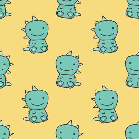 Cute dinosaur seamless pattern on yellow background. vector.のイラスト素材