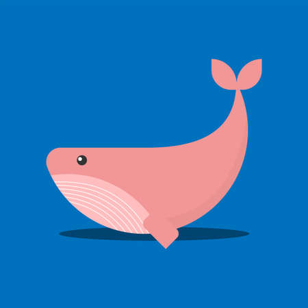 Cartoon whale vector illustration. Pink whale uon blue background.のイラスト素材