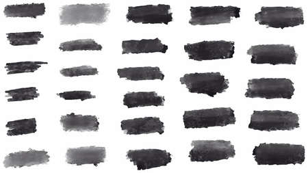 Set of black brush, paint, ink brush strokes, brushes, lines. Dirty artistic design elements. Vector illustration. Isolated on white background.のイラスト素材