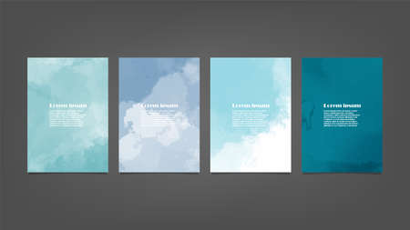 Set of blue vector watercolor backgrounds for poster, brochure or flyer, Bundle of watercolor posters, flyers or cards. Banner template.のイラスト素材