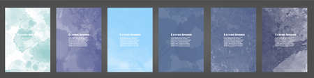 Set of blue vector watercolor backgrounds for poster, brochure or flyer, Bundle of watercolor posters, flyers or cards. Banner template.のイラスト素材