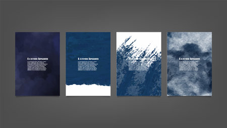 Set of blue vector watercolor backgrounds for poster, brochure or flyer, Bundle of watercolor posters, flyers or cards. Banner template.のイラスト素材