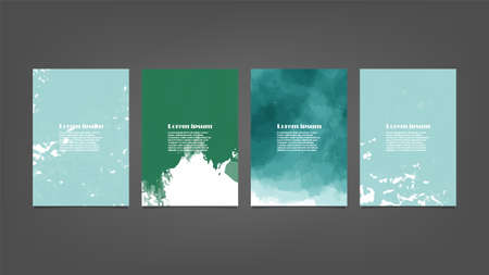 Set of green vector watercolor backgrounds for poster, brochure or flyer, Bundle of watercolor posters, flyers or cards. Banner template.のイラスト素材