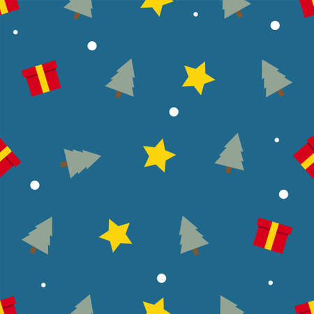 Star, Gift box and Christmas tree pattern. Seamless background. Christmas and new year concept. vector illustration.のイラスト素材