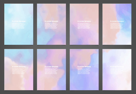 Set of colorful vector watercolor backgrounds for poster, brochure or flyer, Bundle of watercolor posters, flyers or cards. Banner template.のイラスト素材