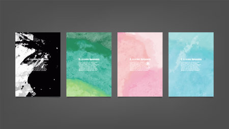 Set of colorful abstract watercolor backgrounds for brochure, flyer, cover or poster.の写真素材