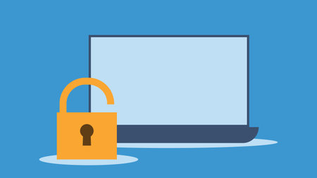 Laptop with login and password form page on screen. Sign in to account, user authorization, login authentication page concept. Username, password fields. Flat design, vector illustration on backgroundのイラスト素材