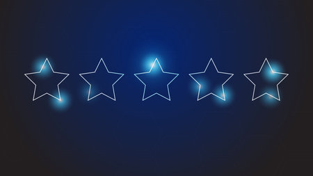 Five stars icon on blue background. Stars rating review icon. Vector illustration