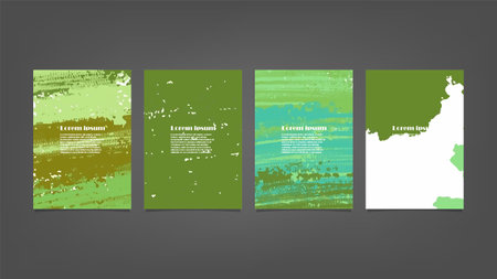 Set of green vector watercolor backgrounds for poster, brochure or flyer, Bundle of watercolor posters, flyers or cards. Banner template.のイラスト素材
